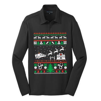 Christmas Ambulance Ugly Sweater Emergency Medical Emt Silk Touch Performance Long Sleeve Polo