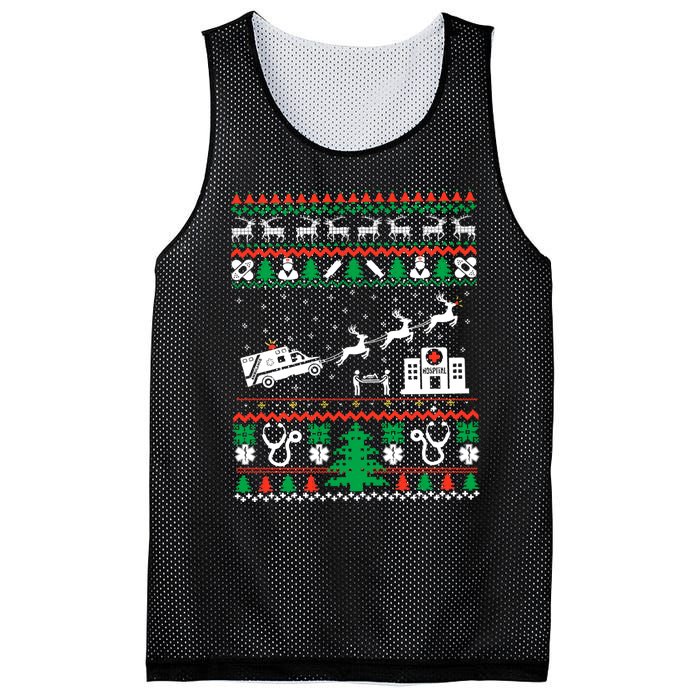 Christmas Ambulance Ugly Sweater Emergency Medical Emt Mesh Reversible Basketball Jersey Tank