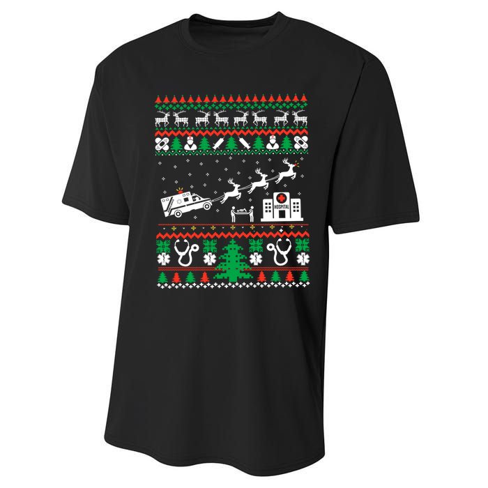 Christmas Ambulance Ugly Sweater Emergency Medical Emt Performance Sprint T-Shirt