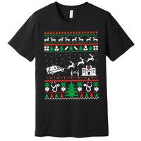 Christmas Ambulance Ugly Sweater Emergency Medical Emt Premium T-Shirt