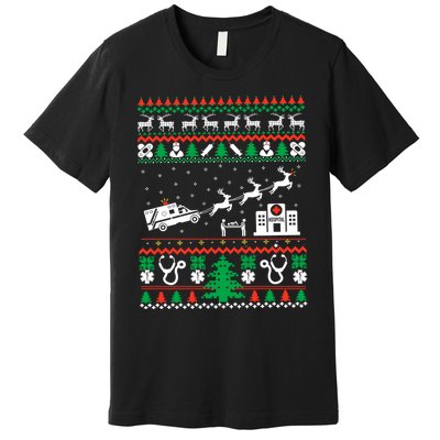 Christmas Ambulance Ugly Sweater Emergency Medical Emt Premium T-Shirt