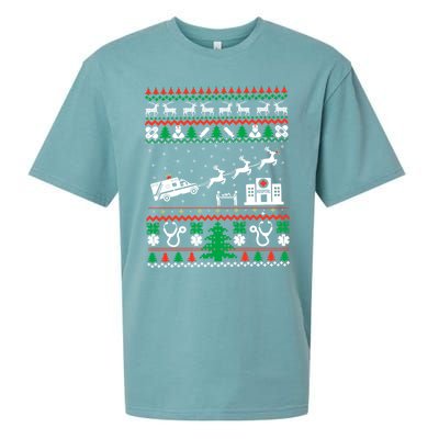 Christmas Ambulance Ugly Sweater Emergency Medical Emt Sueded Cloud Jersey T-Shirt