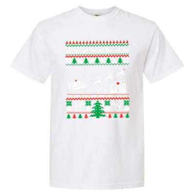 Christmas Ambulance Ugly Sweater Emergency Medical Emt Garment-Dyed Heavyweight T-Shirt