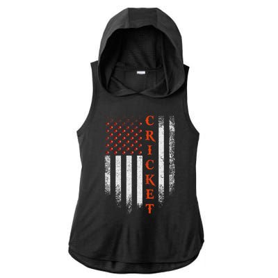 Cricket Apparel US Flag Retro Cricket Player American Flag Ladies PosiCharge Tri-Blend Wicking Draft Hoodie Tank