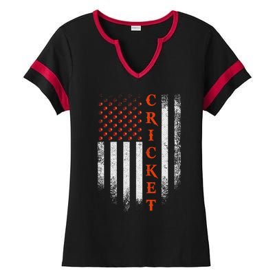 Cricket Apparel US Flag Retro Cricket Player American Flag Ladies Halftime Notch Neck Tee