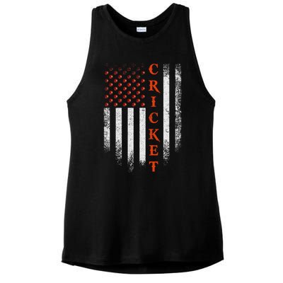 Cricket Apparel US Flag Retro Cricket Player American Flag Ladies PosiCharge Tri-Blend Wicking Tank