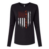 Cricket Apparel US Flag Retro Cricket Player American Flag Womens Cotton Relaxed Long Sleeve T-Shirt