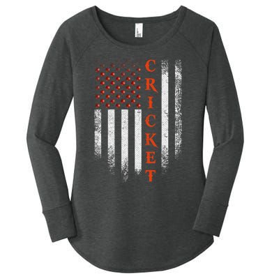 Cricket Apparel US Flag Retro Cricket Player American Flag Women's Perfect Tri Tunic Long Sleeve Shirt