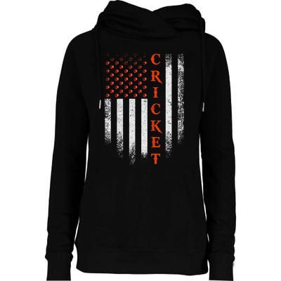 Cricket Apparel US Flag Retro Cricket Player American Flag Womens Funnel Neck Pullover Hood