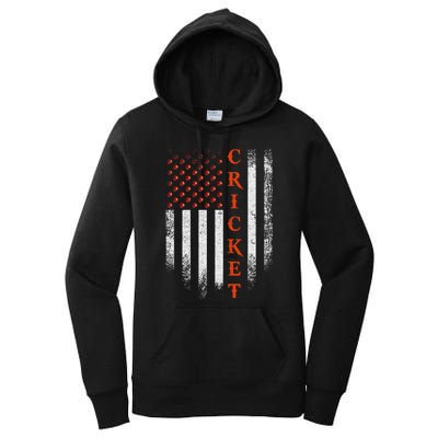 Cricket Apparel US Flag Retro Cricket Player American Flag Women's Pullover Hoodie