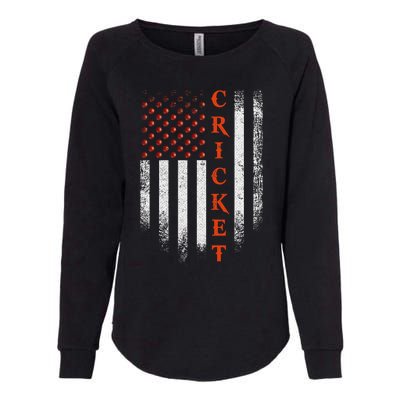 Cricket Apparel US Flag Retro Cricket Player American Flag Womens California Wash Sweatshirt