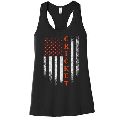 Cricket Apparel US Flag Retro Cricket Player American Flag Women's Racerback Tank