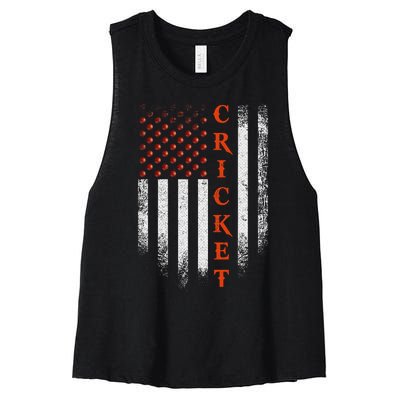 Cricket Apparel US Flag Retro Cricket Player American Flag Women's Racerback Cropped Tank