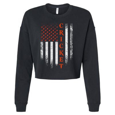 Cricket Apparel US Flag Retro Cricket Player American Flag Cropped Pullover Crew