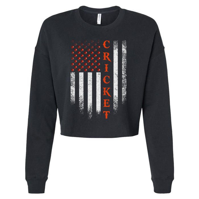 Cricket Apparel US Flag Retro Cricket Player American Flag Cropped Pullover Crew