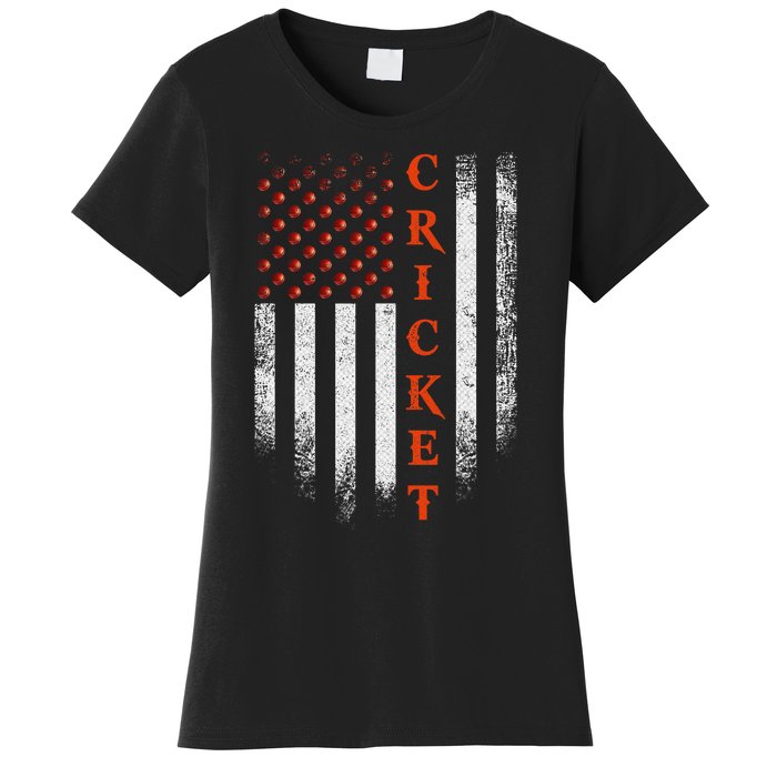 Cricket Apparel US Flag Retro Cricket Player American Flag Women's T-Shirt