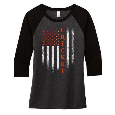 Cricket Apparel US Flag Retro Cricket Player American Flag Women's Tri-Blend 3/4-Sleeve Raglan Shirt