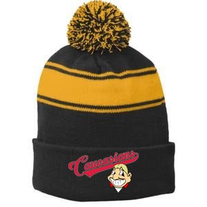 Caucasians Stripe Pom Pom Beanie