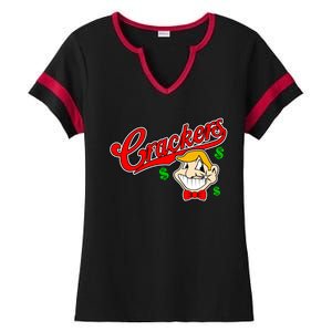 Caucasians Crackers Baseball Money Logo Ladies Halftime Notch Neck Tee