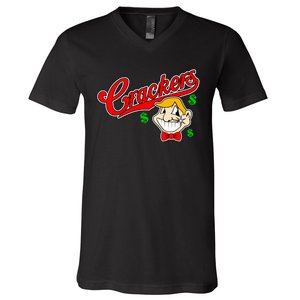 Caucasians Crackers Baseball Money Logo V-Neck T-Shirt