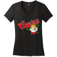 Caucasians Crackers Baseball Money Logo Women's V-Neck T-Shirt