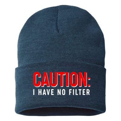 Caution I Have No Filter Sustainable Knit Beanie