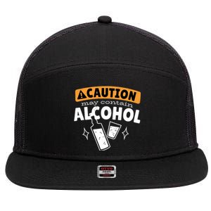 Caution May Contain Alcohol 7 Panel Mesh Trucker Snapback Hat