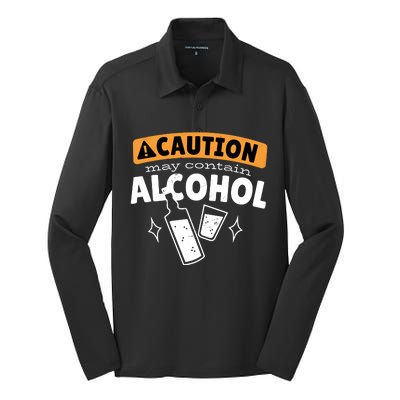 Caution May Contain Alcohol Silk Touch Performance Long Sleeve Polo