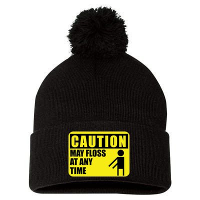 Caution May Floss at Any Time Pom Pom 12in Knit Beanie