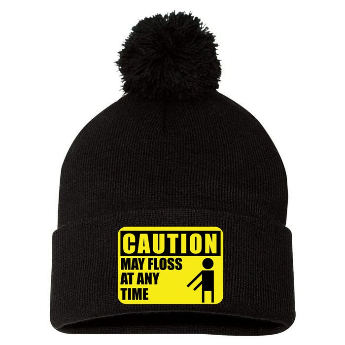 Caution May Floss at Any Time Pom Pom 12in Knit Beanie