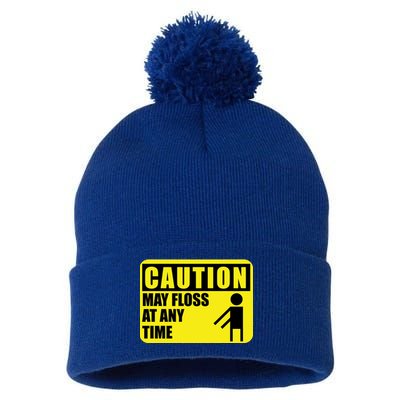 Caution May Floss At Any Time Pom Pom 12in Knit Beanie