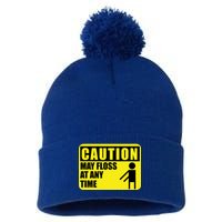 Caution May Floss At Any Time Pom Pom 12in Knit Beanie