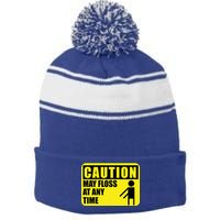 Caution May Floss At Any Time Stripe Pom Pom Beanie