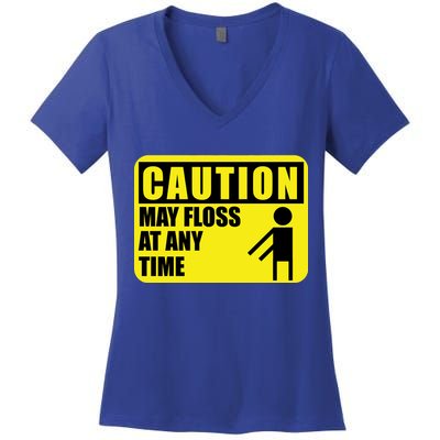 Caution May Floss At Any Time Women's V-Neck T-Shirt