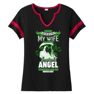 Caution My Wife Will Always Be My Beautiful Angel Hurt Her I Kill You Ladies Halftime Notch Neck Tee