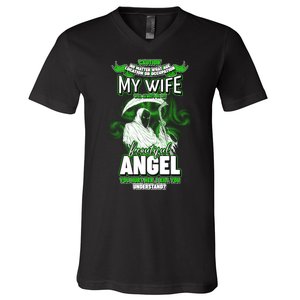 Caution My Wife Will Always Be My Beautiful Angel Hurt Her I Kill You V-Neck T-Shirt