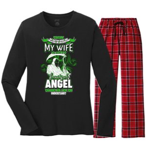 Caution My Wife Will Always Be My Beautiful Angel Hurt Her I Kill You Women's Long Sleeve Flannel Pajama Set 