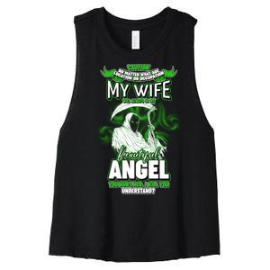 Caution My Wife Will Always Be My Beautiful Angel Hurt Her I Kill You Women's Racerback Cropped Tank