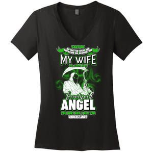 Caution My Wife Will Always Be My Beautiful Angel Hurt Her I Kill You Women's V-Neck T-Shirt