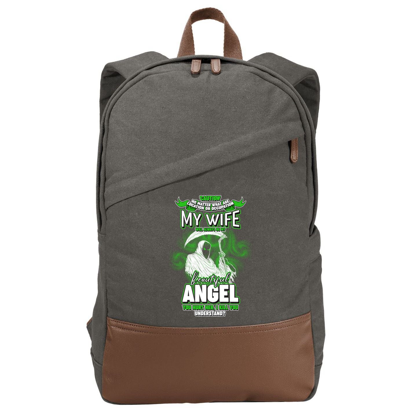 Caution My Wife Will Always Be My Beautiful Angel Hurt Her I Kill You Cotton Canvas Backpack