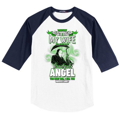 Caution My Wife Will Always Be My Beautiful Angel Hurt Her I Kill You Baseball Sleeve Shirt