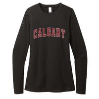 Calgary Ab Vintage Sports Red Retro Varsity Text Womens CVC Long Sleeve Shirt