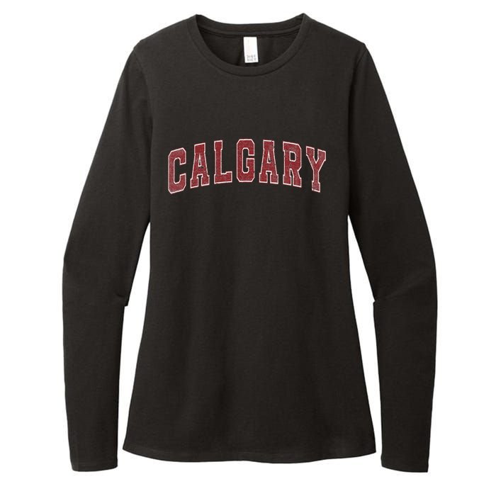 Calgary Ab Vintage Sports Red Retro Varsity Text Womens CVC Long Sleeve Shirt