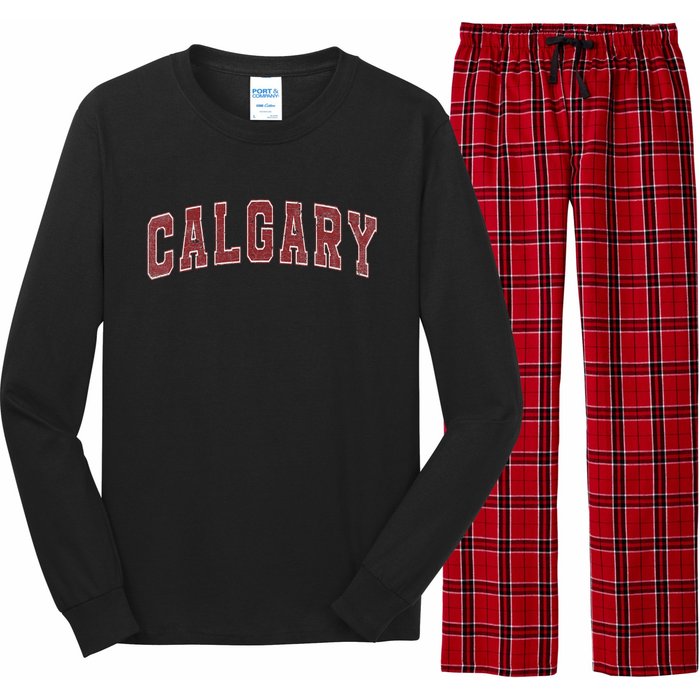 Calgary Ab Vintage Sports Red Retro Varsity Text Long Sleeve Pajama Set