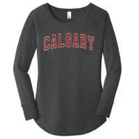 Calgary Ab Vintage Sports Red Retro Varsity Text Women's Perfect Tri Tunic Long Sleeve Shirt