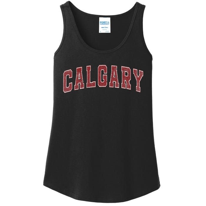 Calgary Ab Vintage Sports Red Retro Varsity Text Ladies Essential Tank