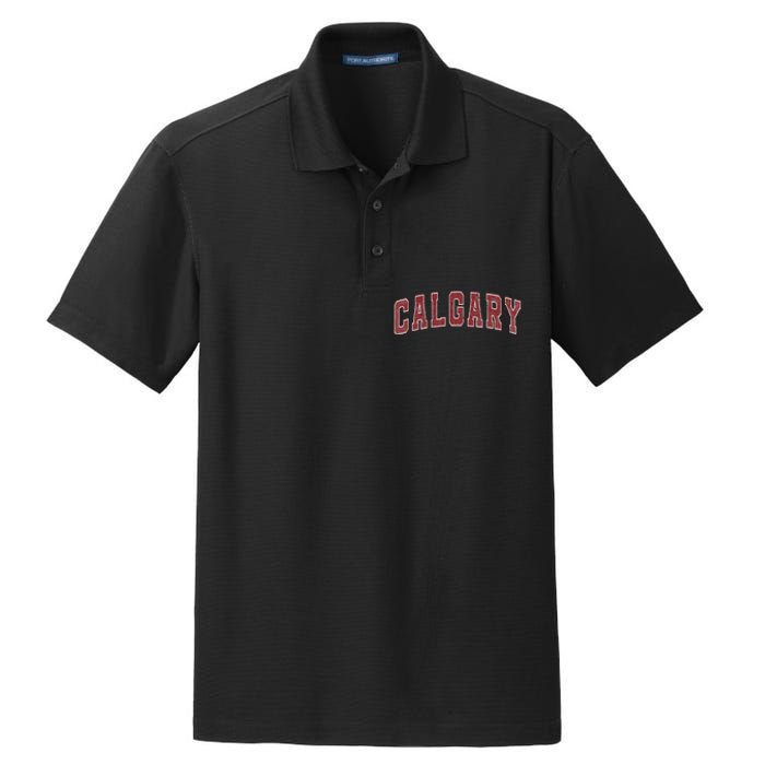 Calgary Ab Vintage Sports Red Retro Varsity Text Dry Zone Grid Polo