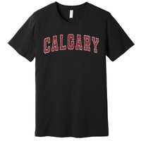 Calgary Ab Vintage Sports Red Retro Varsity Text Premium T-Shirt