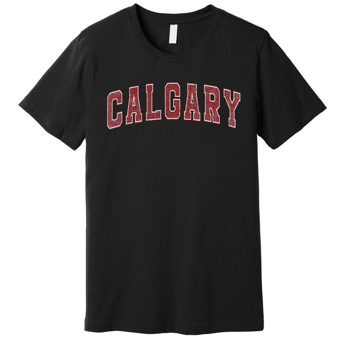 Calgary Ab Vintage Sports Red Retro Varsity Text Premium T-Shirt