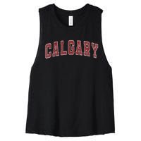 Calgary Ab Vintage Sports Red Retro Varsity Text Women's Racerback Cropped Tank